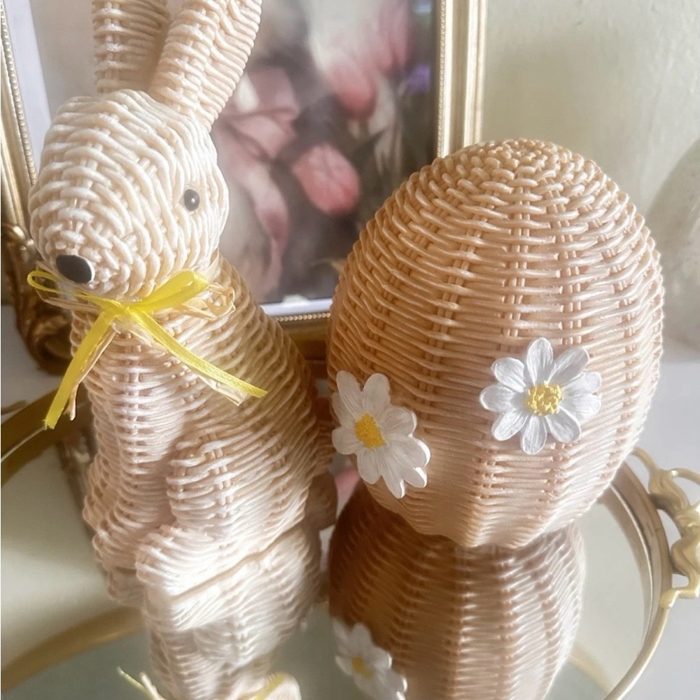 Easter Wicker Bunny and Egg Set with Daisies